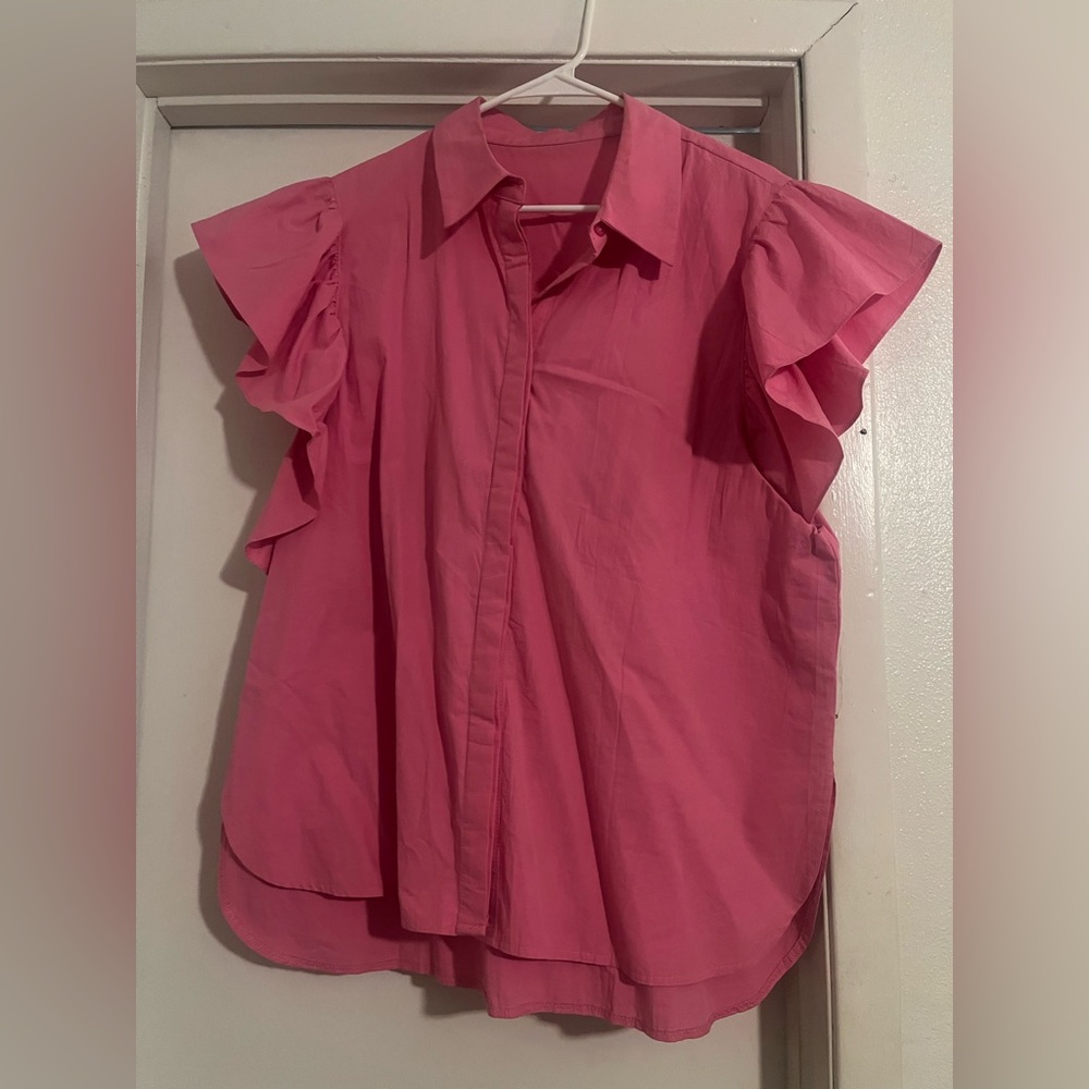 Pink Ruffle Sleeve Women's Top